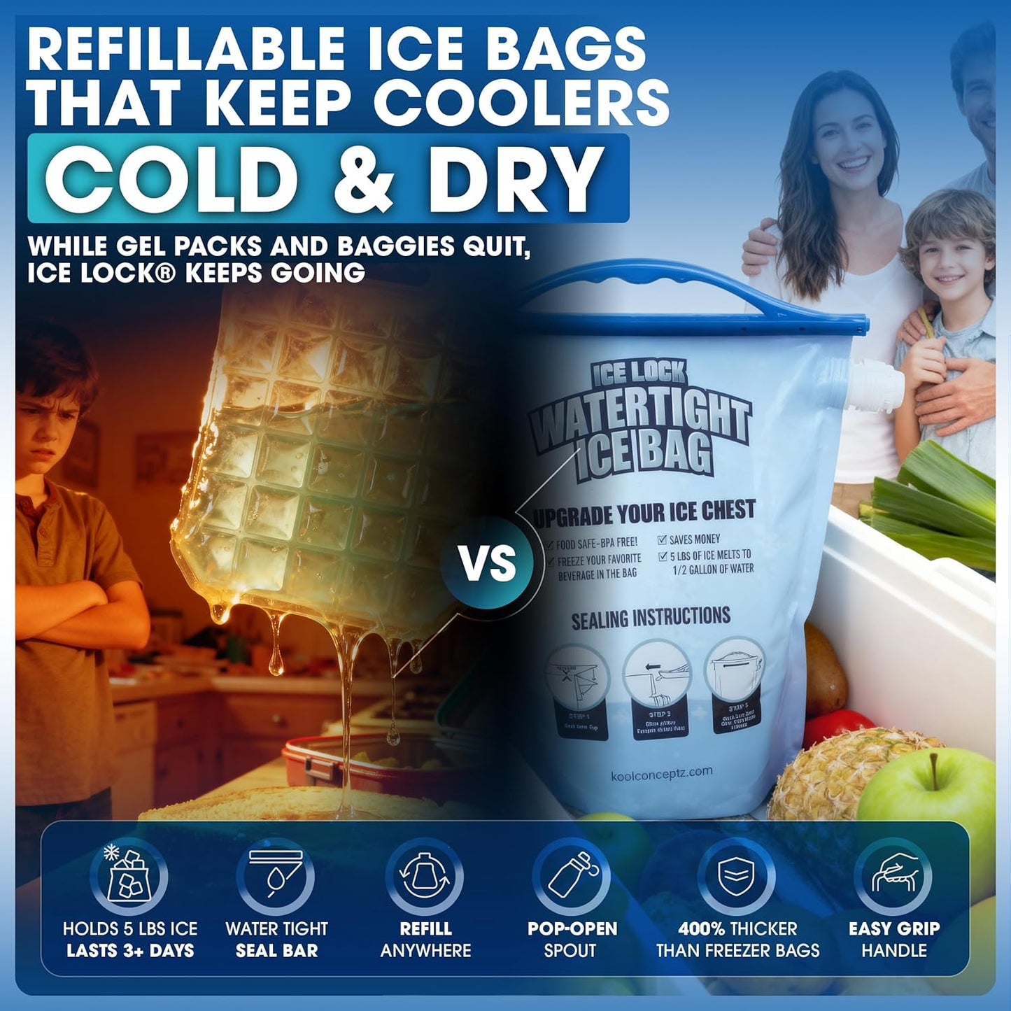 🧊 Large Leakproof Reusable Ice Bag for Coolers