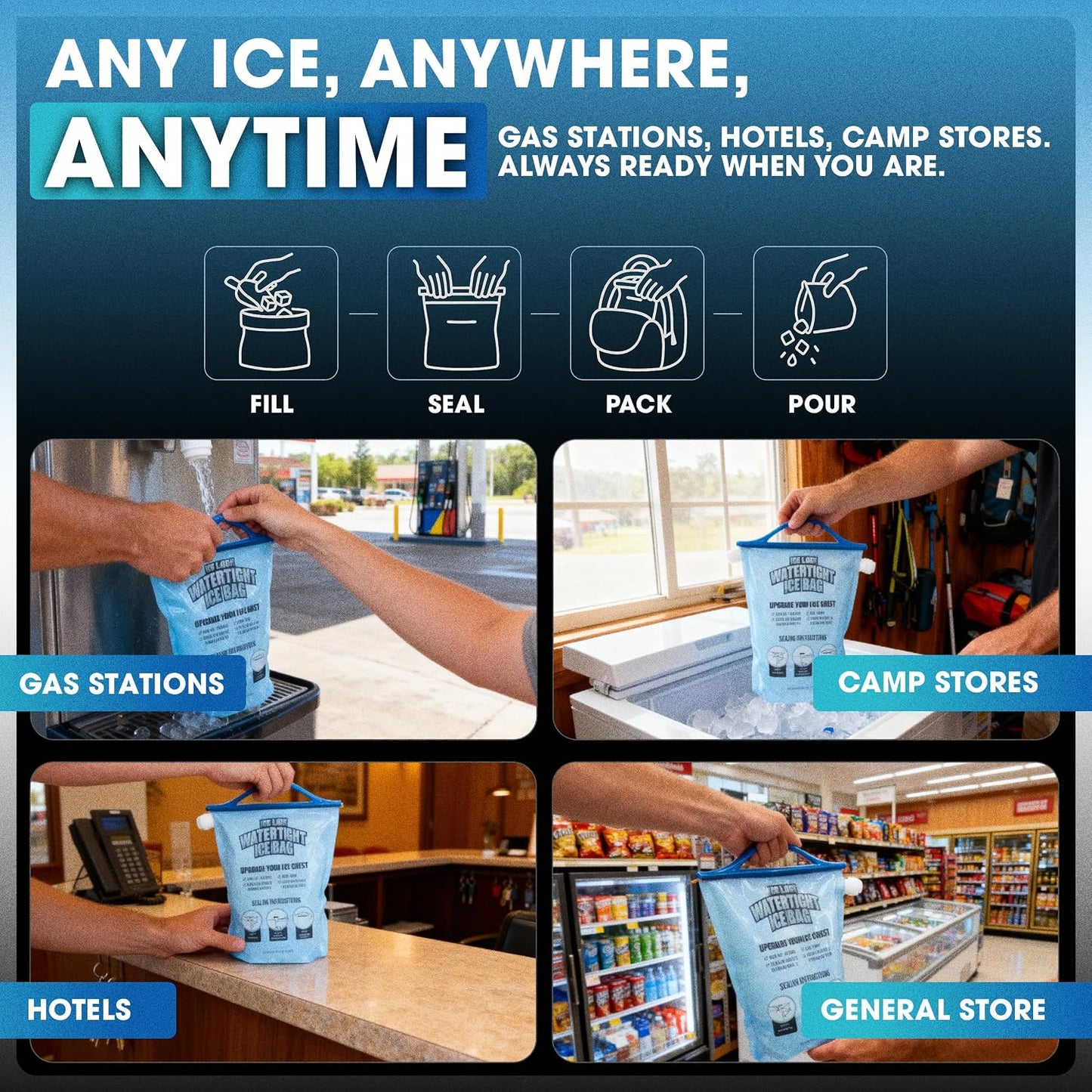🧊 Large Leakproof Reusable Ice Bag for Coolers