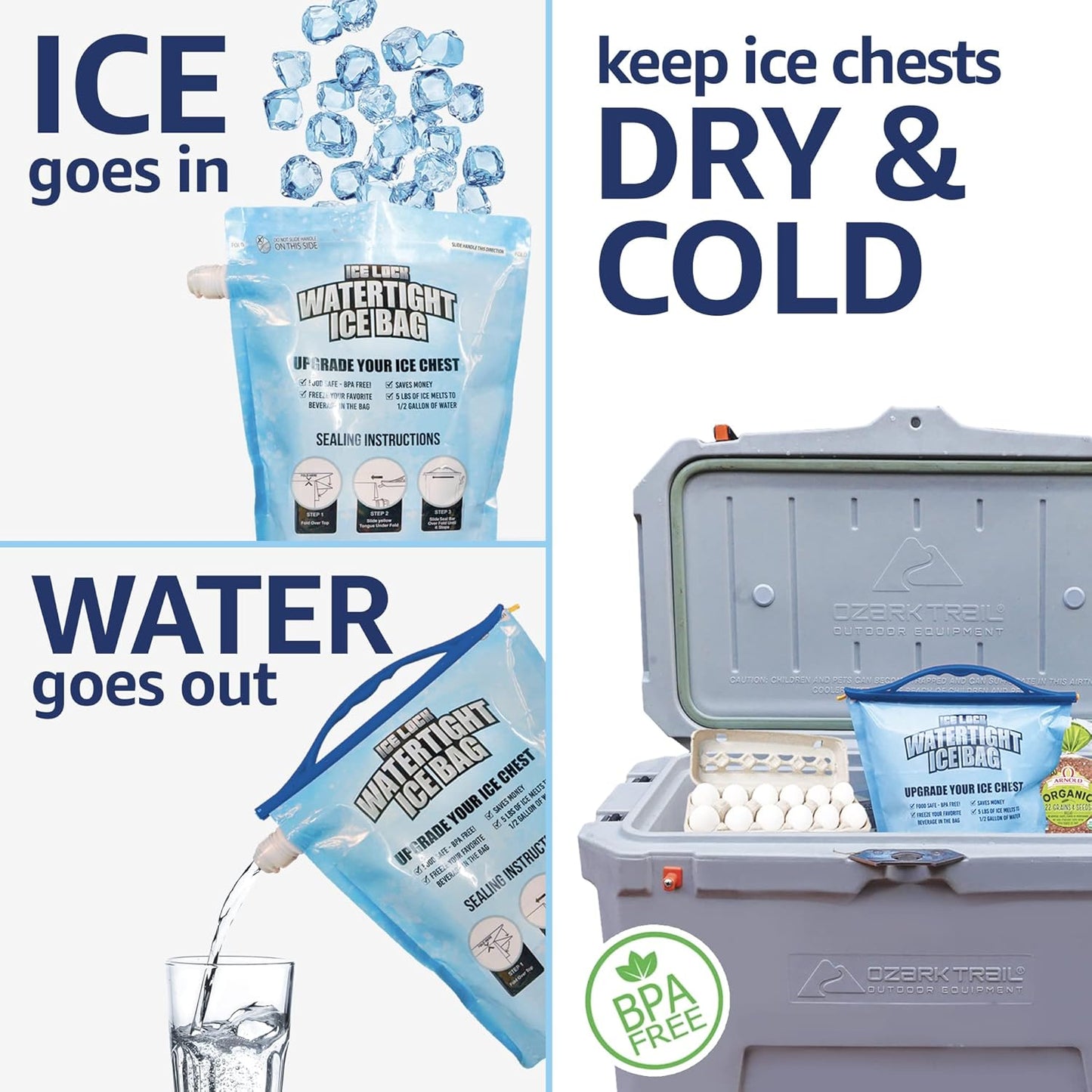 🧊 Large Leakproof Reusable Ice Bag for Coolers