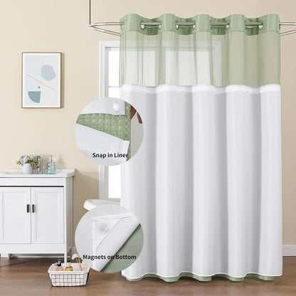 Colorful Star No-Hook Shower Curtain Set with Snap-In Liner