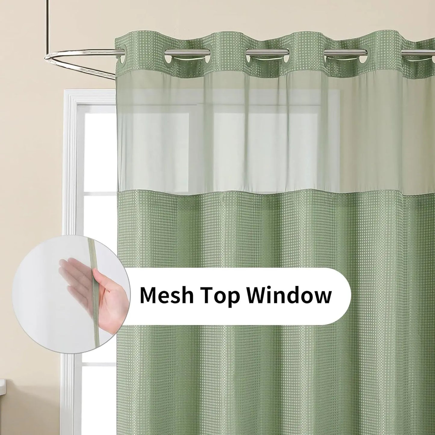 Colorful Star No-Hook Shower Curtain Set with Snap-In Liner