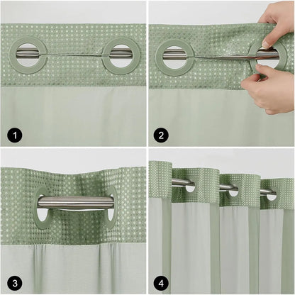 Colorful Star No-Hook Shower Curtain Set with Snap-In Liner