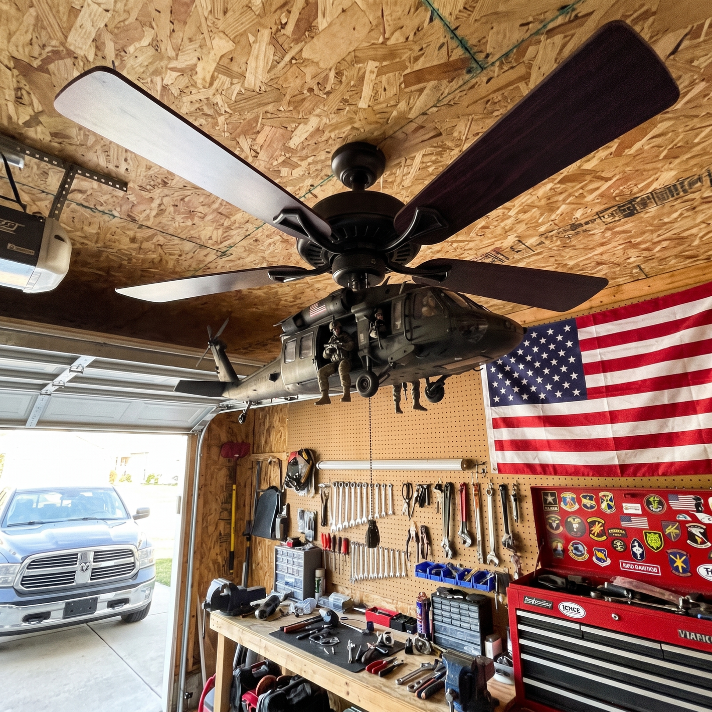 🚁 Military Helicopter Ceiling Fan Decor – Realistic Hanging Ornament for Man Cave & Home