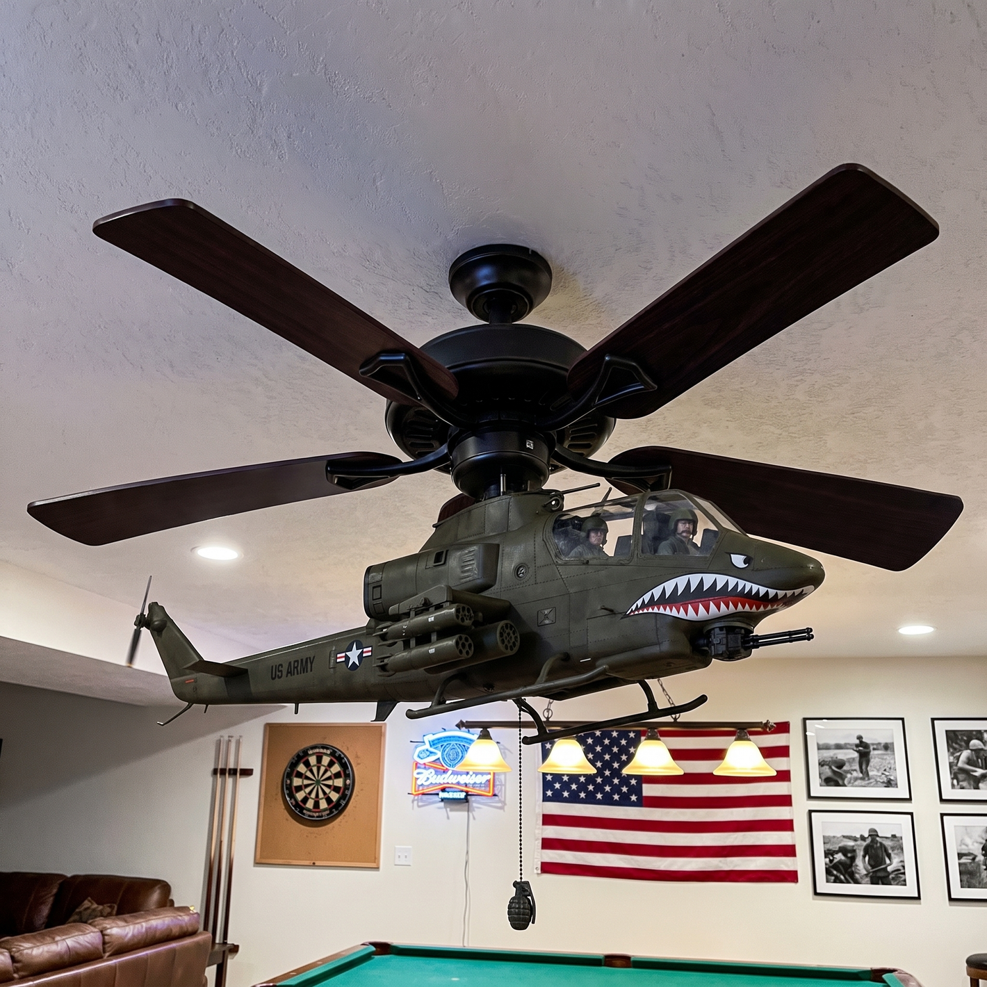🚁 Military Helicopter Ceiling Fan Decor – Realistic Hanging Ornament for Man Cave & Home