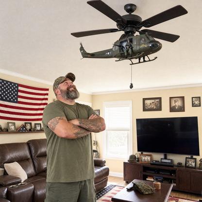 🚁 Military Helicopter Ceiling Fan Decor – Realistic Hanging Ornament for Man Cave & Home