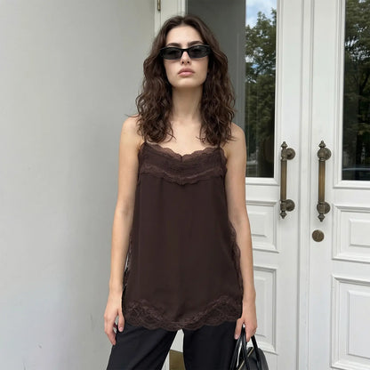 Women's Lace Camisole Vest, Stylish Top with Side Slits