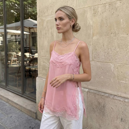 Women's Lace Camisole Vest, Stylish Top with Side Slits