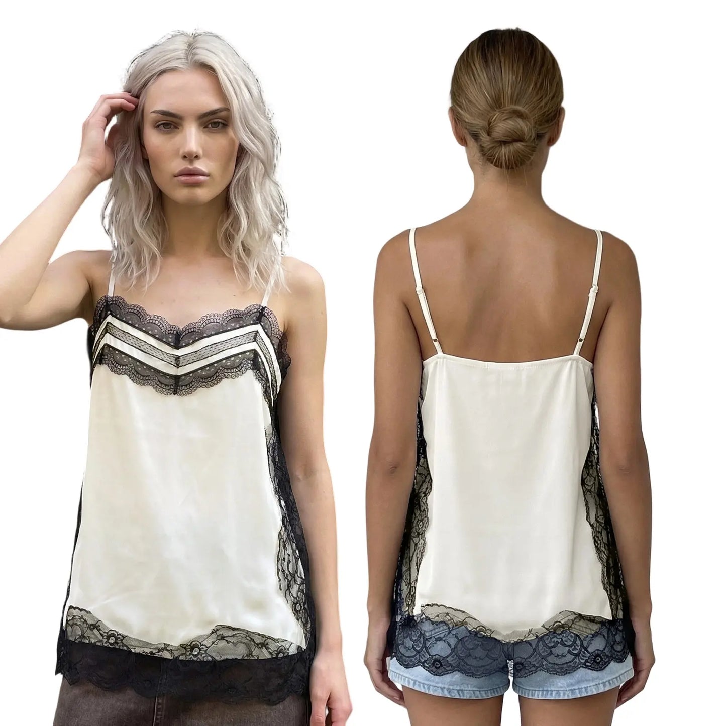 Women's Lace Camisole Vest, Stylish Top with Side Slits