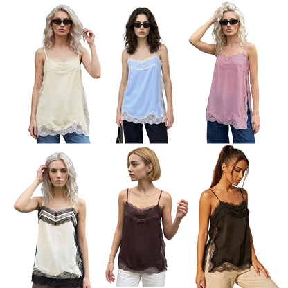 Women's Lace Camisole Vest, Stylish Top with Side Slits