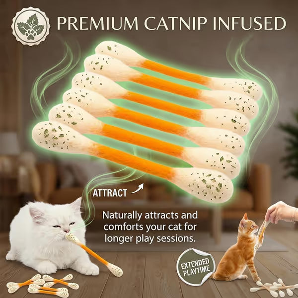 6Pack Cotton Swabs Cat Toys with Catnip