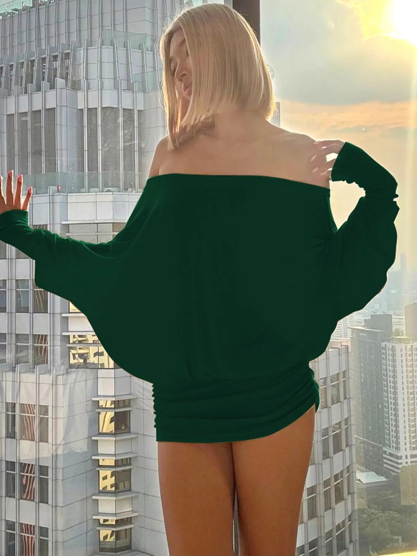 Women's Sheer Ruched Off-Shoulder Dress