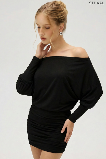 Women's Sheer Ruched Off-Shoulder Dress