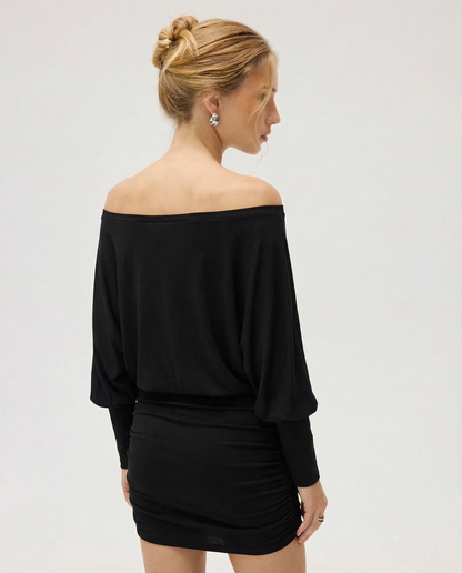 Women's Sheer Ruched Off-Shoulder Dress