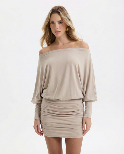 Women's Sheer Ruched Off-Shoulder Dress