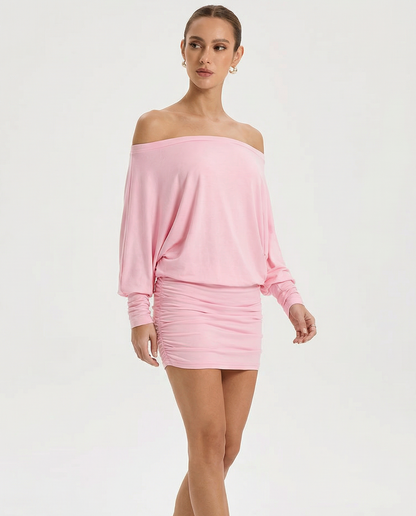 Women's Sheer Ruched Off-Shoulder Dress