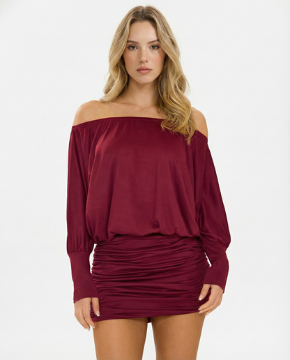 Women's Sheer Ruched Off-Shoulder Dress