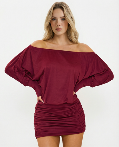 Women's Sheer Ruched Off-Shoulder Dress