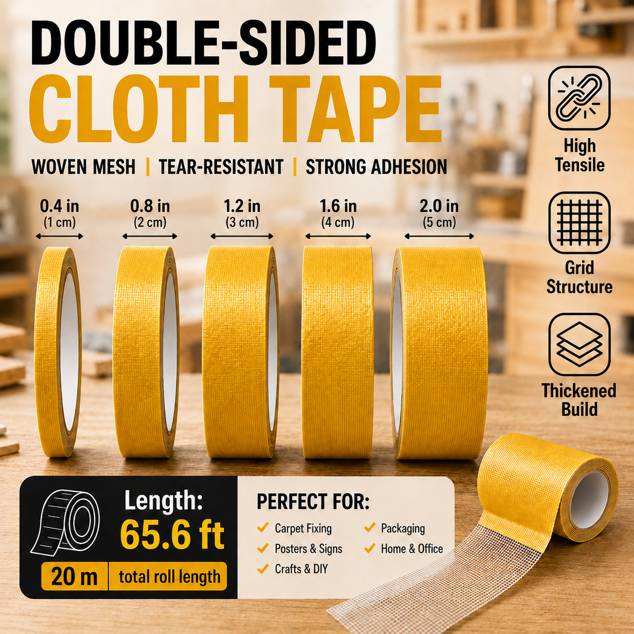 Heavy-Duty Double-Sided Mesh Tape — Waterproof, Residue-Free, Extra Strong Hold