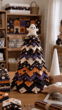 🎃 Halloween Patchwork Tree Quilt Kit – Easy Layered Fabric Holiday Décor
