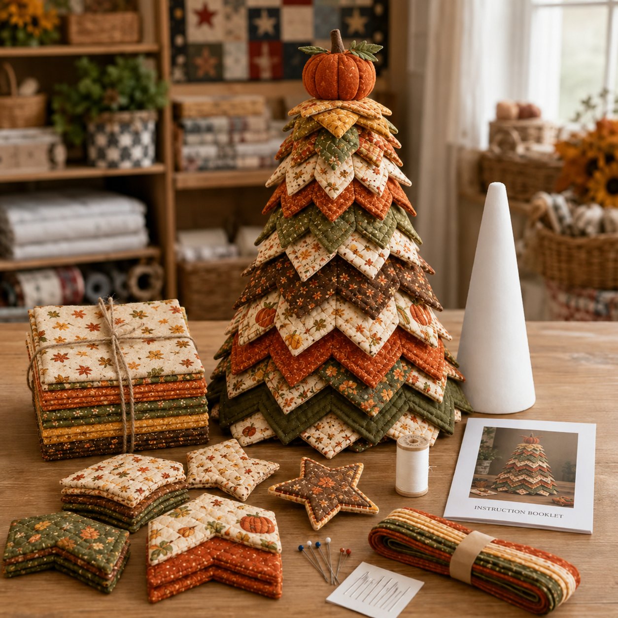 🎃 Halloween Patchwork Tree Quilt Kit – Easy Layered Fabric Holiday Décor