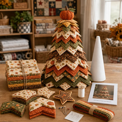 🎃 Halloween Patchwork Tree Quilt Kit – Easy Layered Fabric Holiday Décor