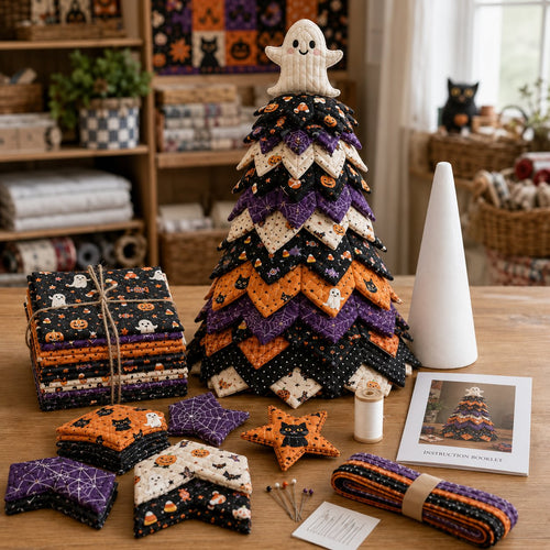 🎃 Halloween Patchwork Tree Quilt Kit – Easy Layered Fabric Holiday Décor