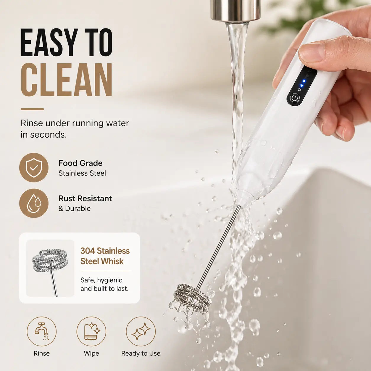 ☕Electric Milk Frother Handheld, USB-C Rechargeable Coffee Frother with 3 Speeds