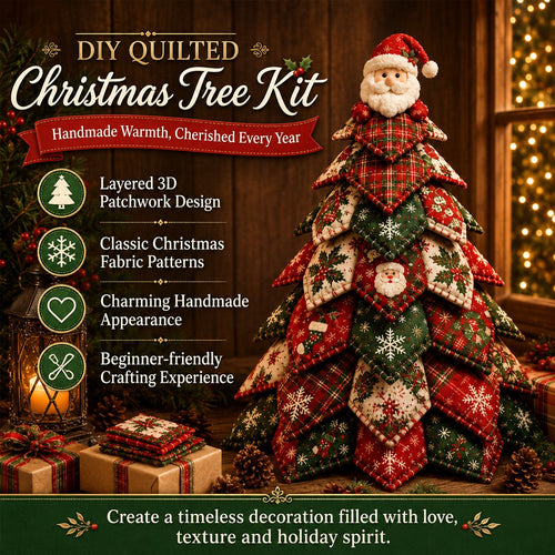 🎅 Santa Claus Patchwork-Baum-Quilt-Set – Einfache geschichtete Stoff-Feiertagsdekoration