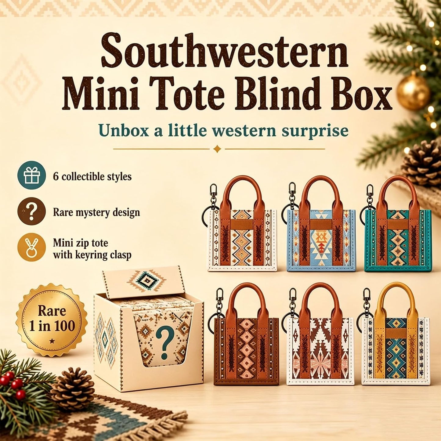 Southwestern Mini Tote Blind Box | Mystery Key Charm Collection