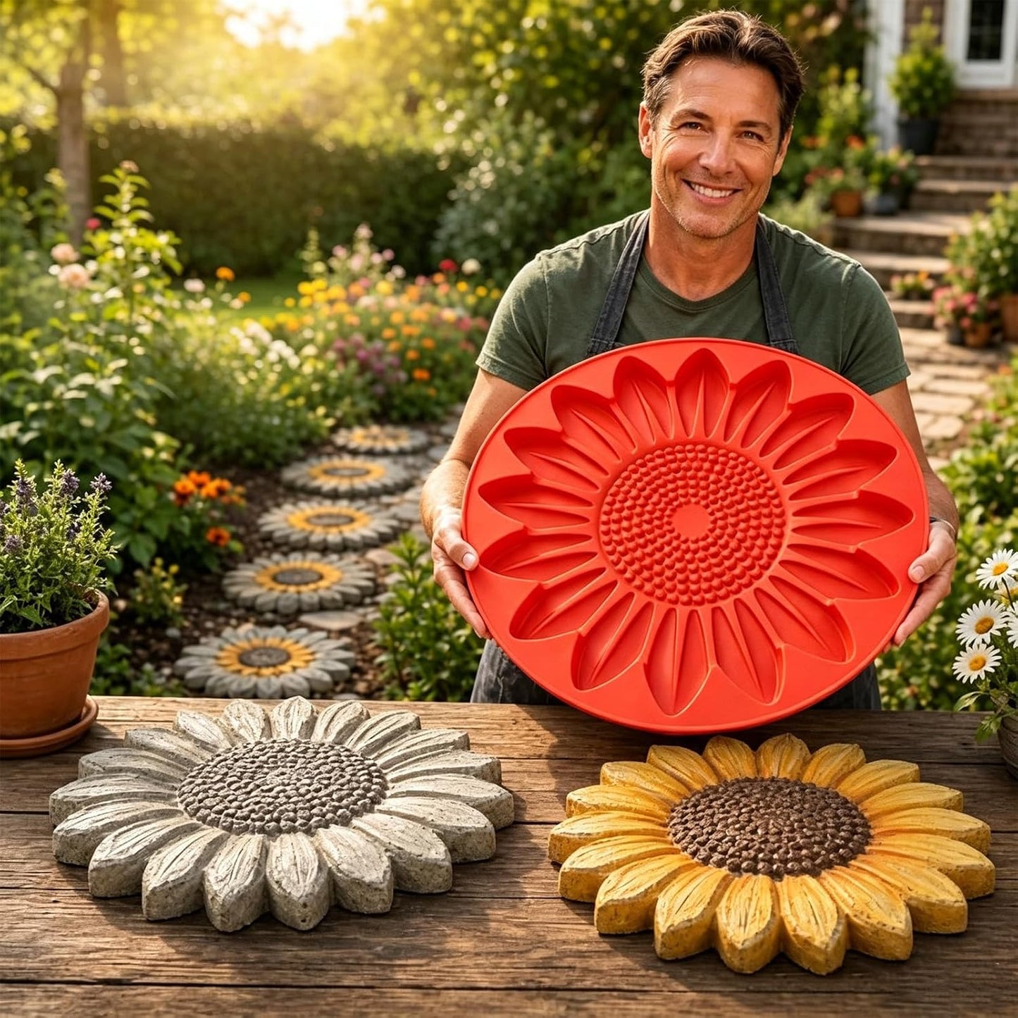 🌻 Reusable Garden Stepping Stone Mold | DIY Concrete Art Mold