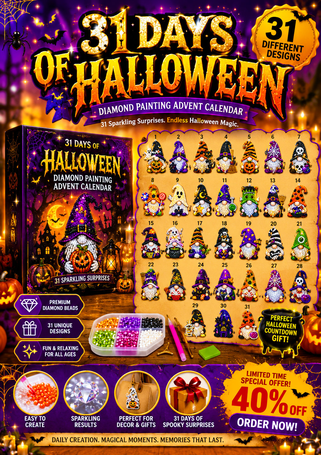 👻 Countdown to Halloween Magic! 🎃✨ 31-Day Gnome Diamond Art Advent Calendar