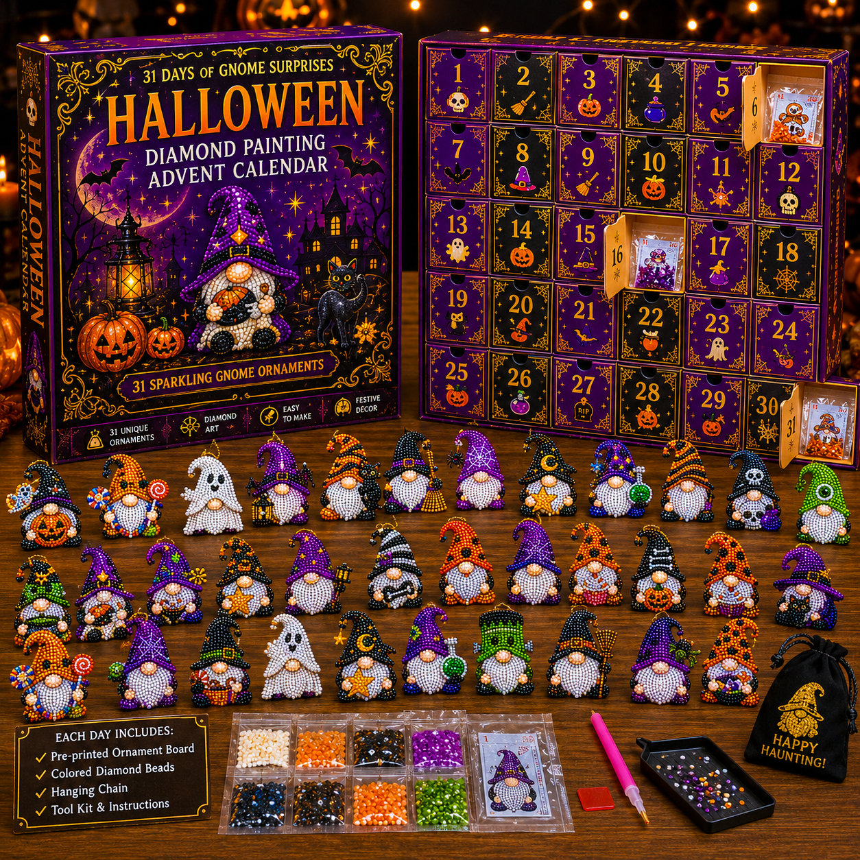 👻 Countdown to Halloween Magic! 🎃✨ 31-Day Gnome Diamond Art Advent Calendar