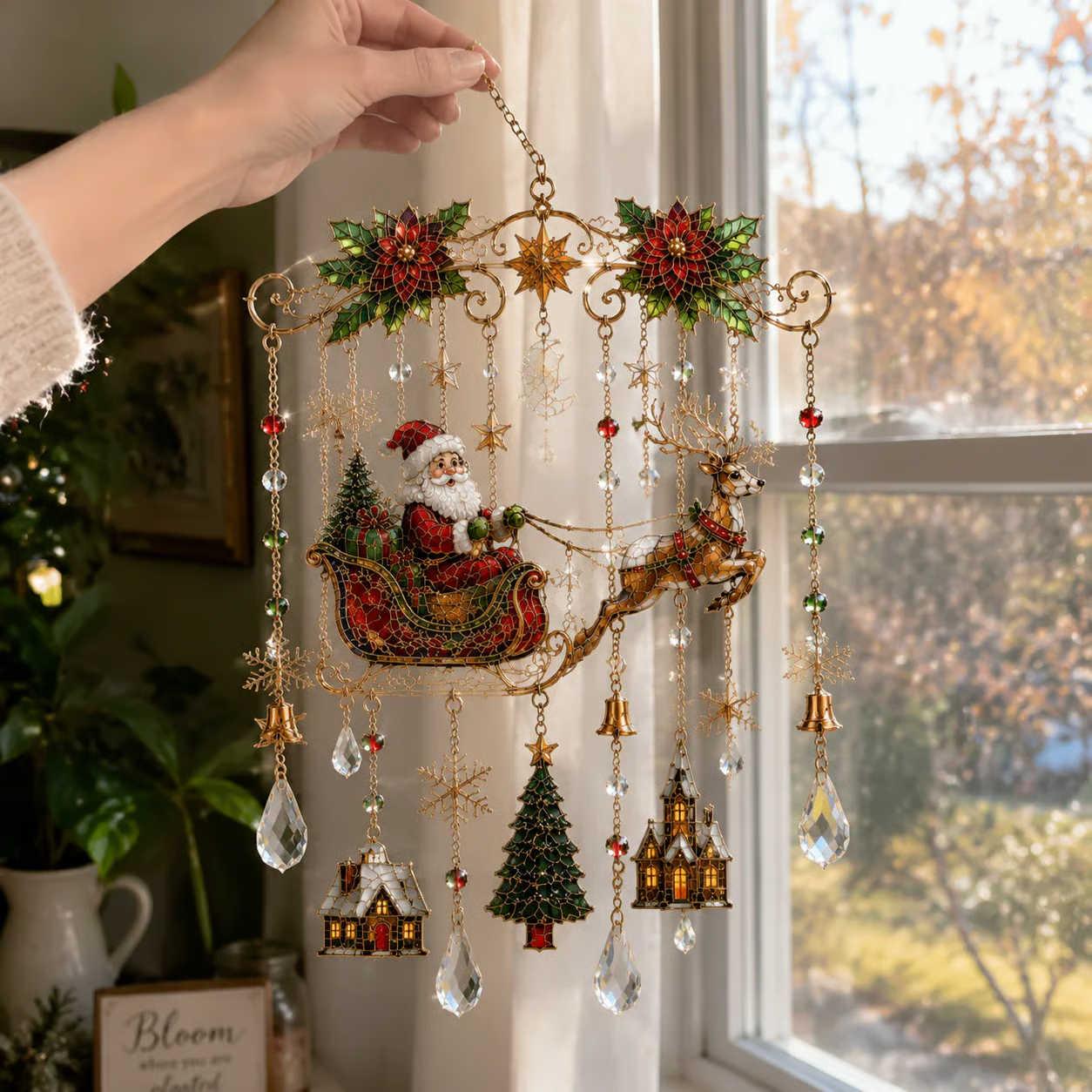 Handmade Christmas Stained Glass Window Hanging