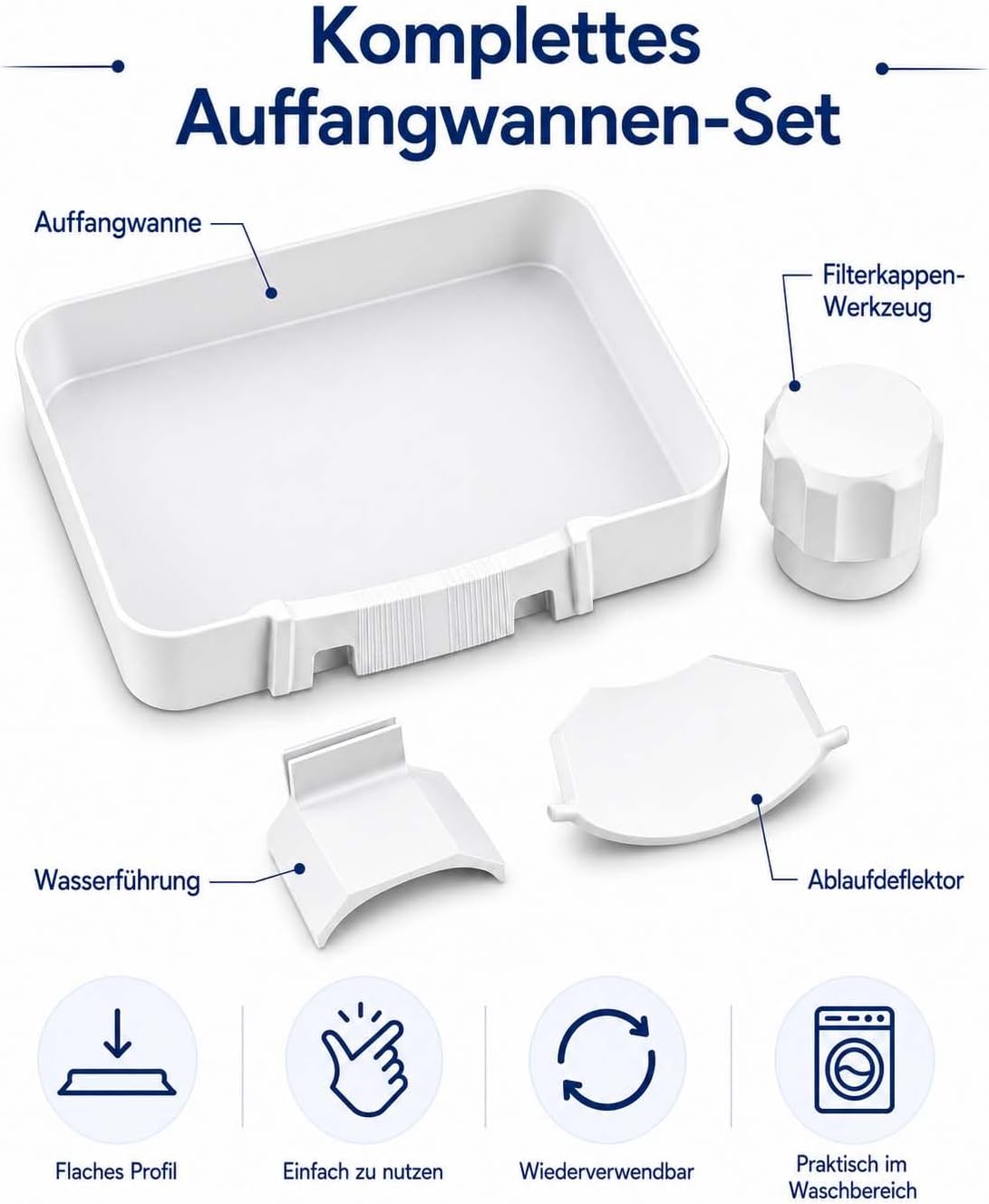 Waschmaschinen Auffangwanne, Ablaufschale Waschmaschine (1set) | Weiß, PE, 17,8 × 17,8 cm
