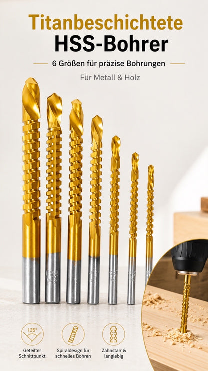 Bohrer aus Hochgeschwindigkeitsstahl mit Titanbeschichtung Set für Metallbearbeitung und Holzbohrungen scharfer gezahnter