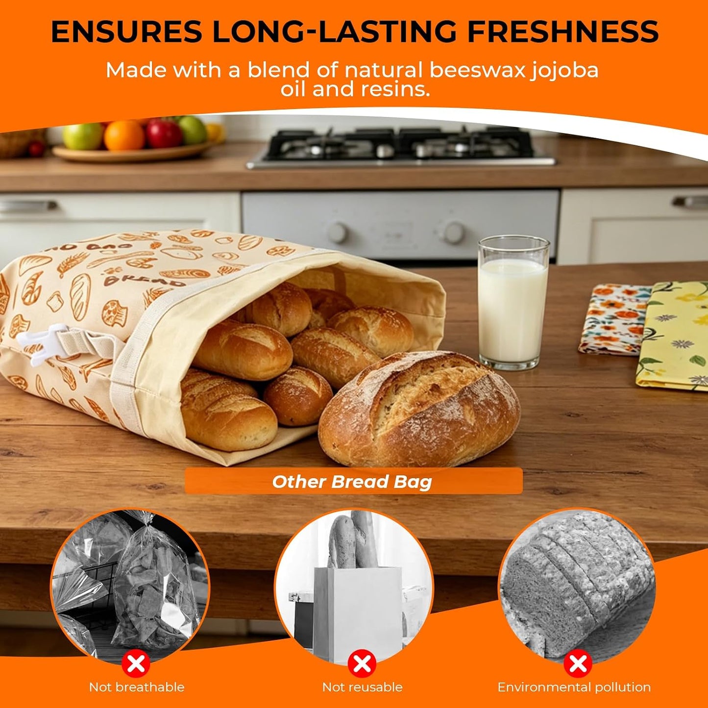 Reusable Beeswax Bread Bags, Cotton for Acid Dough