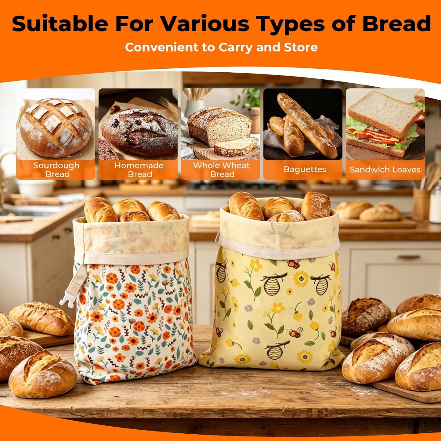 Reusable Beeswax Bread Bags, Cotton for Acid Dough