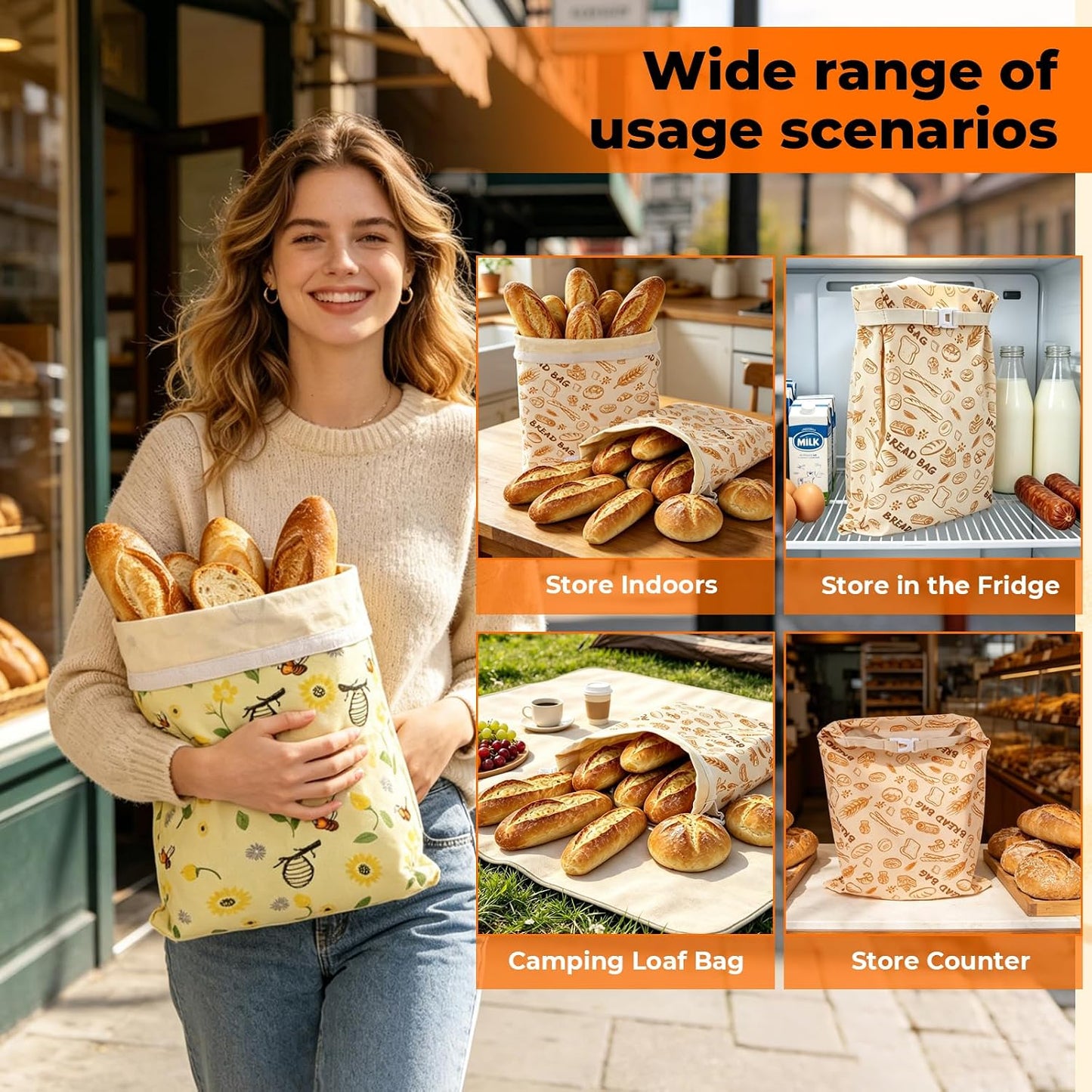 Reusable Beeswax Bread Bags, Cotton for Acid Dough