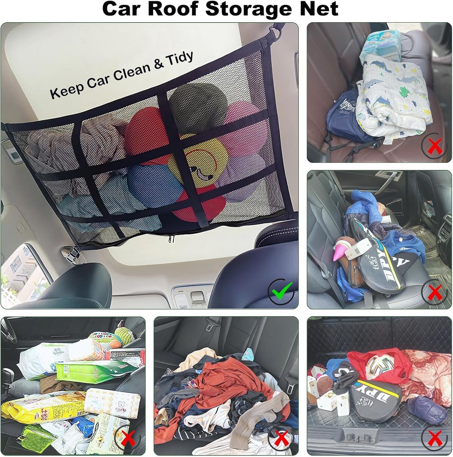 Car Ceiling Cargo Net – Roof Storage Organizer for SUV, Van & Campervan