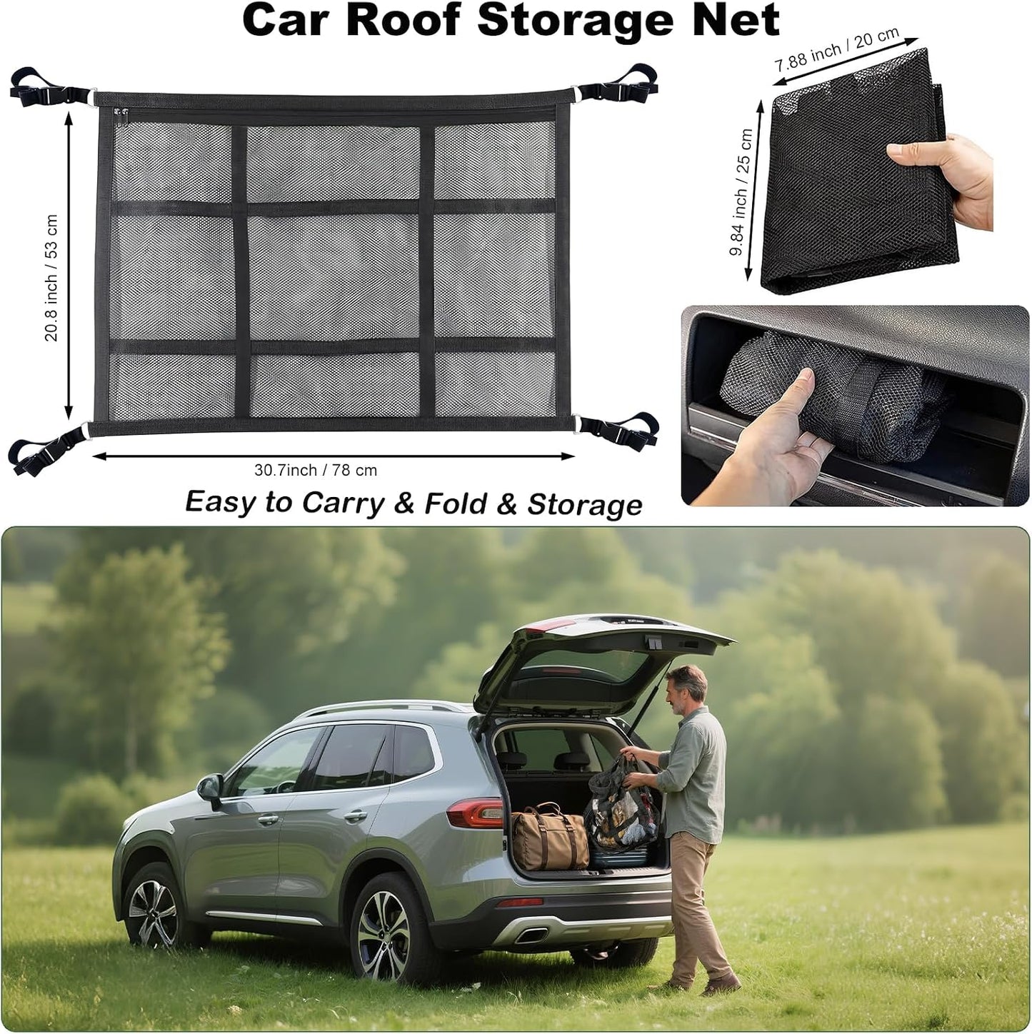 Car Ceiling Cargo Net – Roof Storage Organizer for SUV, Van & Campervan