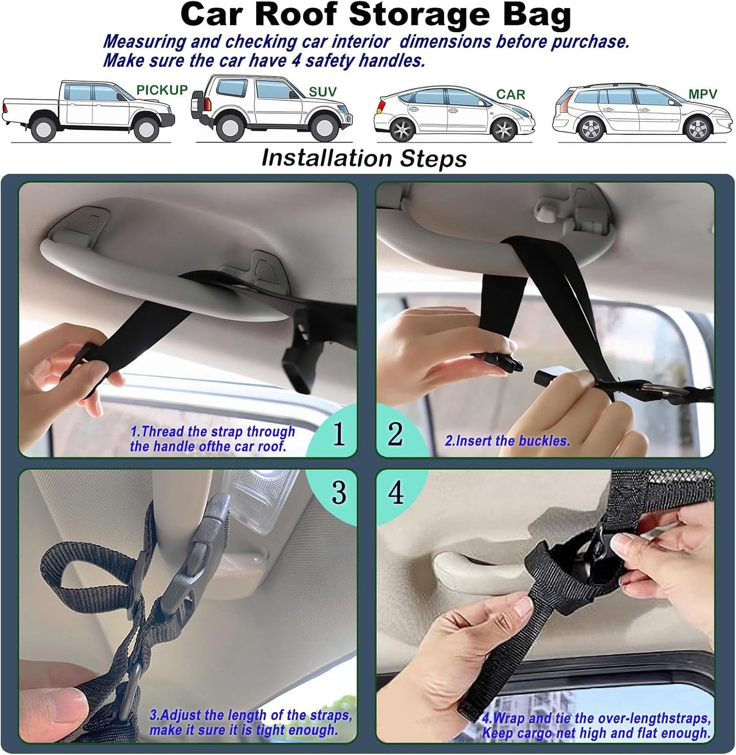 Car Ceiling Cargo Net – Roof Storage Organizer for SUV, Van & Campervan
