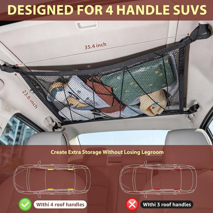 Car Ceiling Cargo Net – Double Layer Zippered Roof Organizer with Anti-Fall Design