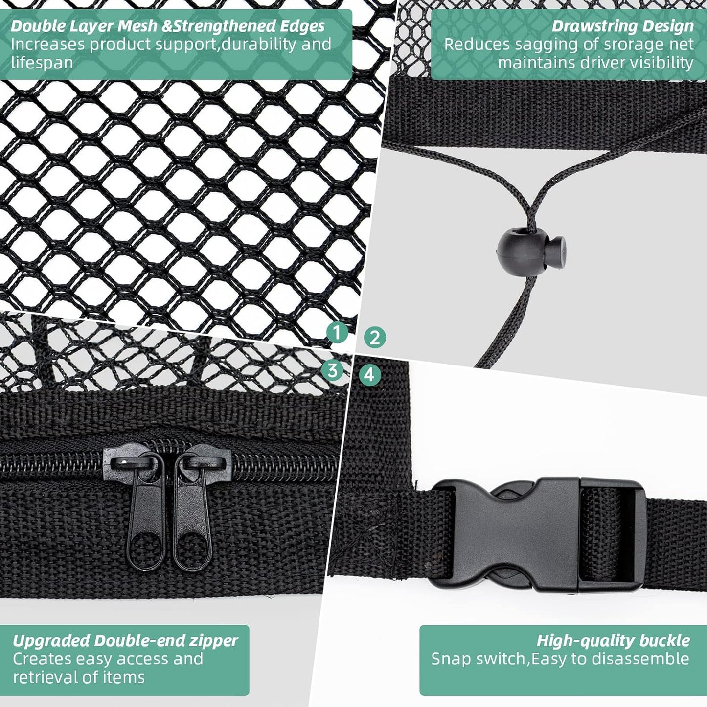 Car Ceiling Cargo Net – Double Layer Zippered Roof Organizer with Anti-Fall Design
