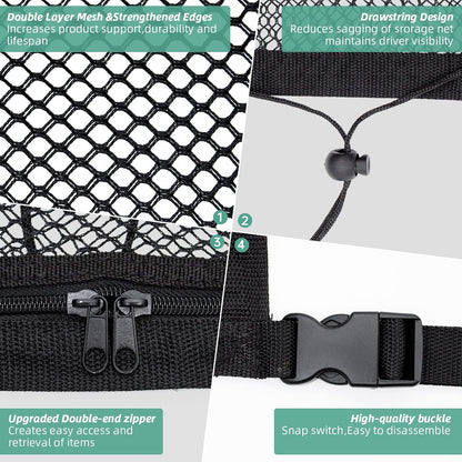 Car Ceiling Cargo Net – Double Layer Zippered Roof Organizer with Anti-Fall Design