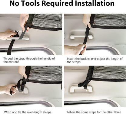 Car Ceiling Cargo Net – Double Layer Zippered Roof Organizer with Anti-Fall Design