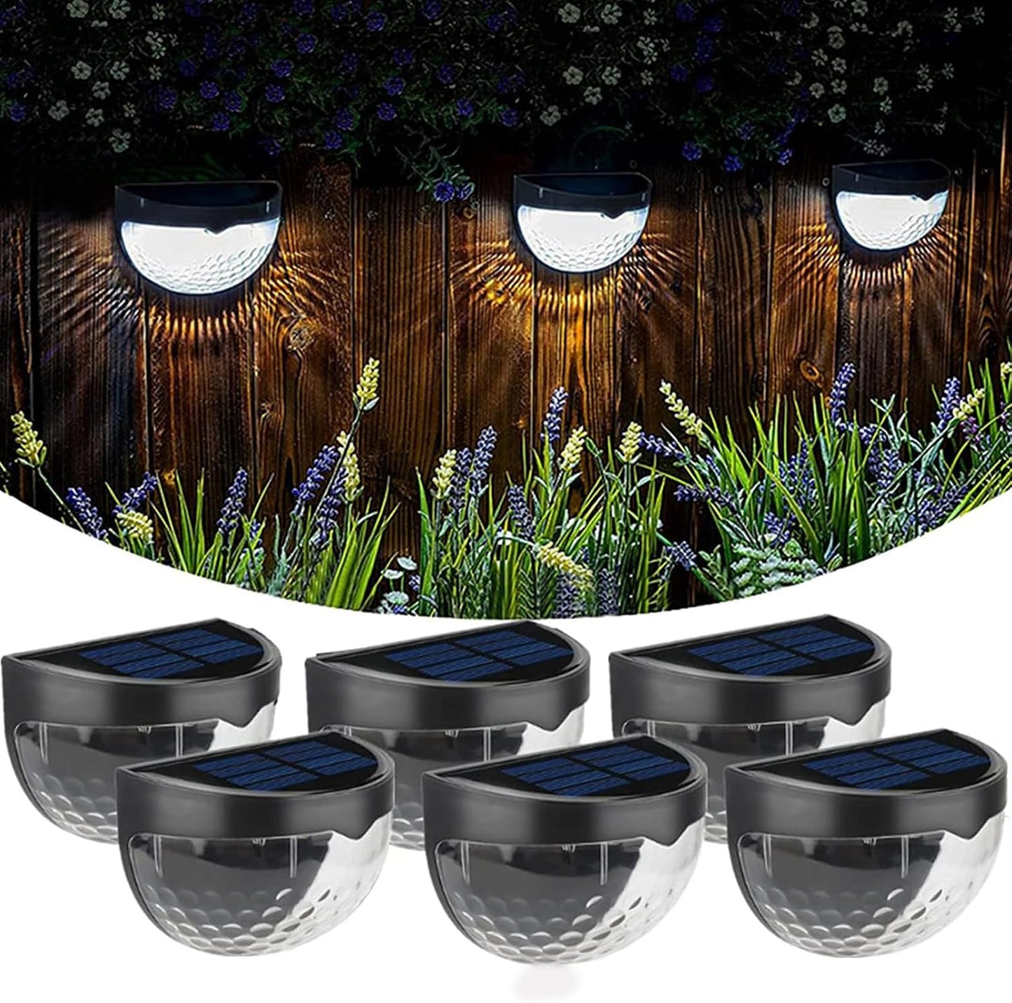 6 Pack Solar Fence Lights, Deck Lights Solar Powered Outdoor Waterproof Fence Lighting