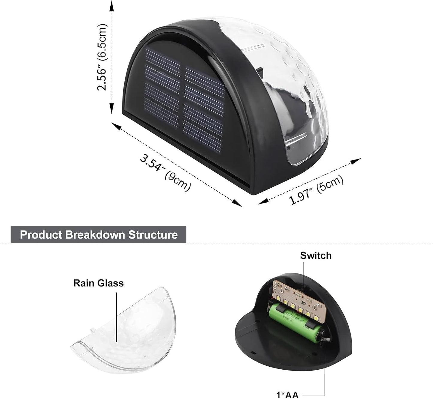 6 Pack Solar Fence Lights, Deck Lights Solar Powered Outdoor Waterproof Fence Lighting