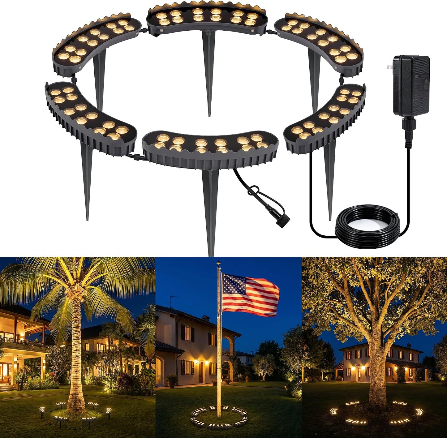 Outdoor Ring Tree Wrap Light – 360° LED Landscape Uplighting for Trees & Palms