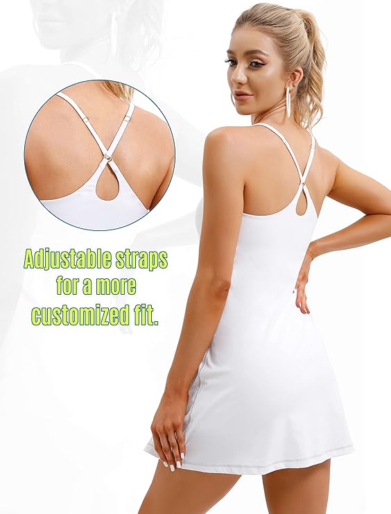 Women's Tennis Dress with Built-In Bra & Shorts – 4-Way Stretch Athletic Dress with Pockets
