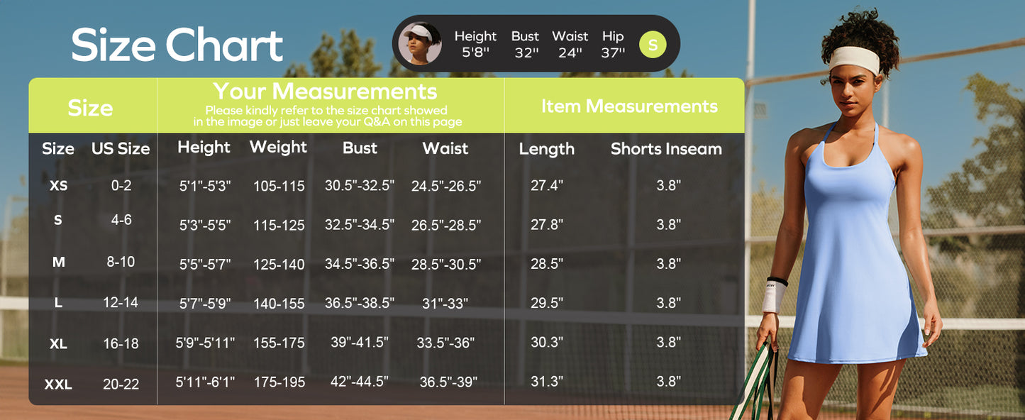 Women's Tennis Dress with Built-In Bra & Shorts – 4-Way Stretch Athletic Dress with Pockets